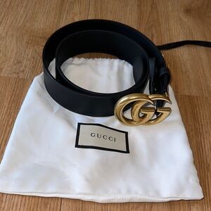 Gucci Black Belt with Gold GG Emblem